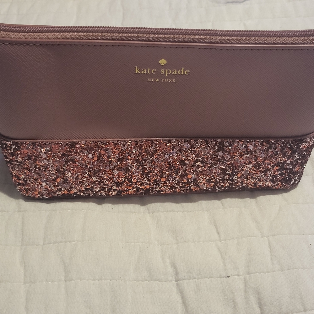KATE SPADE New York Greta Court Glitter Cosmetic Bag Pink NWOT